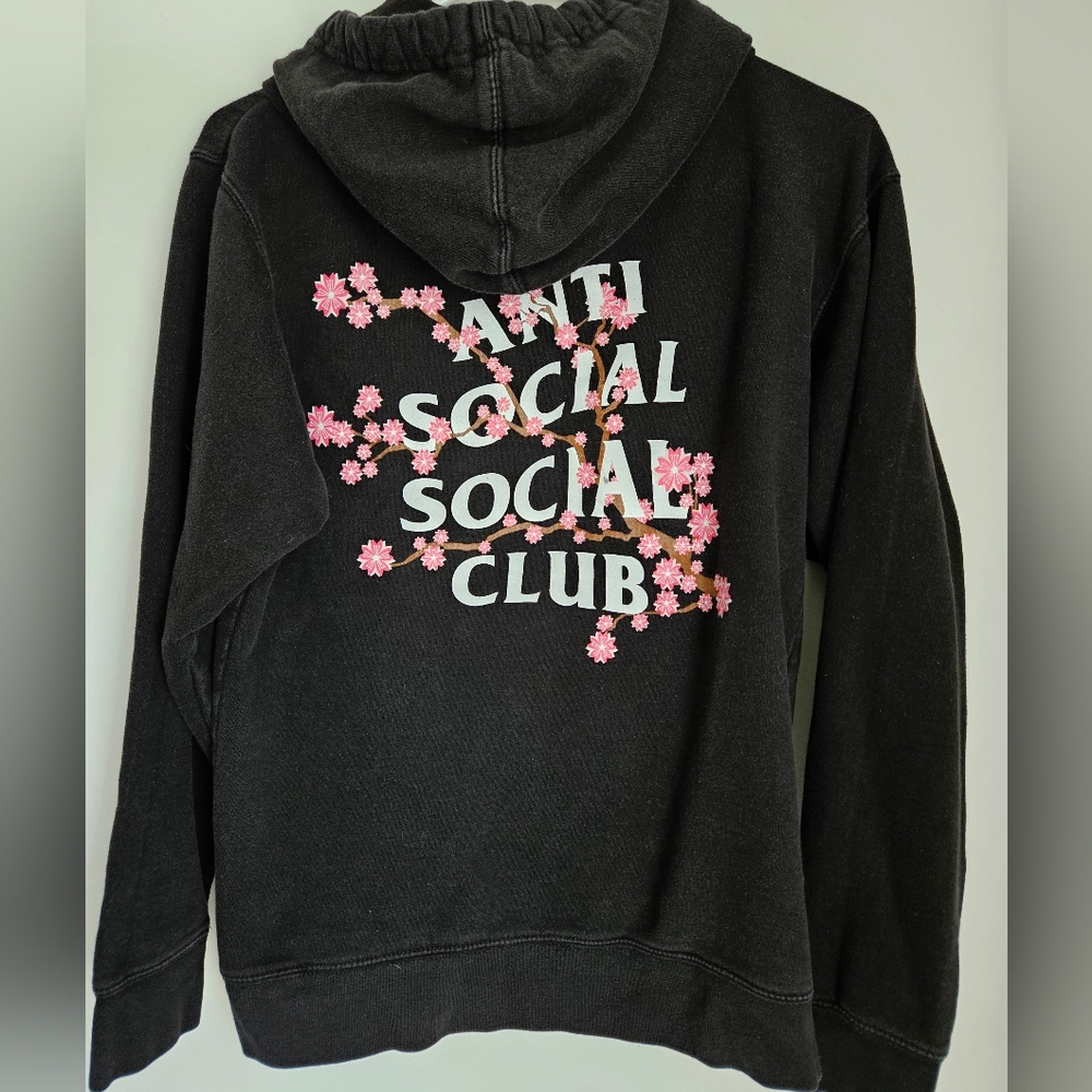 Anti Social Social Club Black Hoodie with Pink Floral Design
